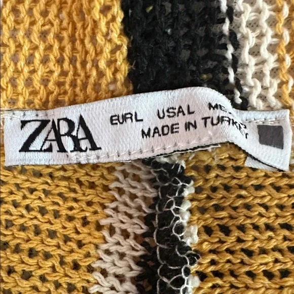 Zara women’s black yellow cream Striped knit L 31” inseam pants - Picture 12 of 13